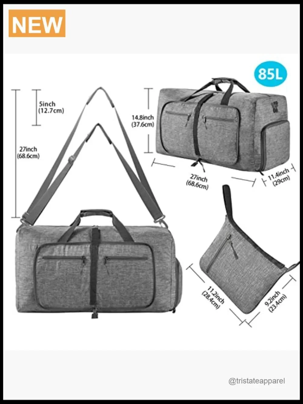 65L Foldable Travel Duffel Bag with Shoe Compartment, Lightweight Weekender